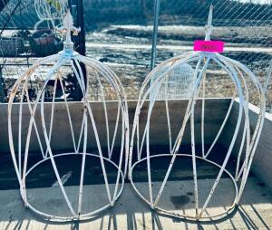 (2) WHITE METAL FLOWER CAGE