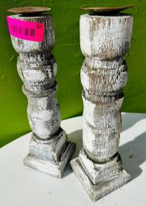 (2) SHABBY WHITE CANDLE STICKS