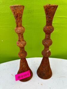 HEAVY IRON CANDLE STICK SET