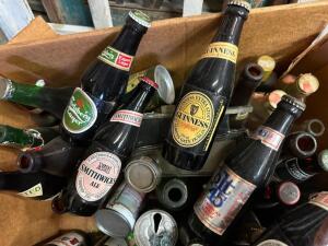 BOX OF EMPTY ASSORTED BEER BOTTLES