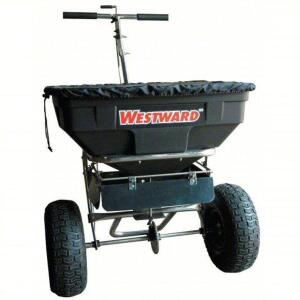 DESCRIPTION: (1) BROADCAST SPREADER BRAND/MODEL: WESTWARD #4UHD2 INFORMATION: BLACK RETAIL$: $696.79 EA SIZE: 125 LB CAPACITY, PNEUMATIC, FIXED T, 1 H