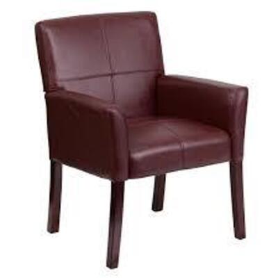 DESCRIPTION: (1) LEATHER EXECUTIVE SIDE RECEPTION CHAIR BRAND/MODEL: FLASH FURNITURE #BT-353-BURG-GG INFORMATION: BURGUNDY RETAIL$: $289.99 EA QTY: 1