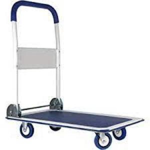 DESCRIPTION: (1) FOLDING HAND TRUCK, UTILITY CART BRAND/MODEL: OLYMPIA TOOLS INFORMATION: WHITE WITH BLUE BUMPERS RETAIL$: $72.99 EA QTY: 1