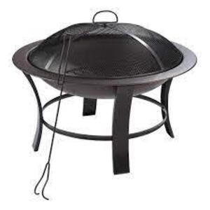 DESCRIPTION: (1) OUTDOOR WOOD BURING FIRE PIT WITH COVER BRAND/MODEL: MAINSTAYS #MSF130000355552 INFORMATION: BLACK/BRONZE RETAIL$: $44.00 EA SIZE: 26