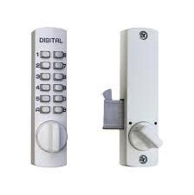 DESCRIPTION: (1) DIGITAL DOOR LOCK, SURFACE MOUNT KEYLESS LOCKS BRAND/MODEL: LOCKEYUSA #C150WH INFORMATION: STAINLESS STEEL RETAIL$: $142.26 EA SIZE: