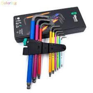 DESCRIPTION: (1) ALLEN KEYS WITH CARRY CASE BRAND/MODEL: WERA INFORMATION: BLACK CARRY CASE, MULTI COLORED HANDLES RETAIL$: $75.58 TOTAL SIZE: 9 PIECE