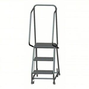 DESCRIPTION: (2) 3 STEP ROLLING LADDER BRAND/MODEL: BALLYMORE #9E384 RETAIL$: $266.80 SIZE: 58.5 OVERALL HEIGHT QTY: 2