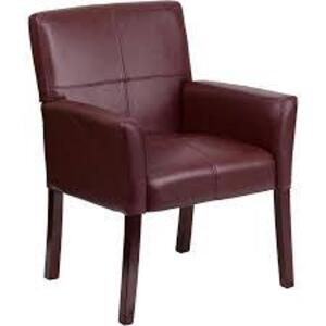 DESCRIPTION: (1) LEATHER EXECUTIVE SIDE RECEPTION CHAIR BRAND/MODEL: FLASH FURNITURE #BT-353-BURG-GG INFORMATION: BURGUNDY RETAIL$: $289.99 EA MIN 1