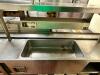 DESCRIPTION: 17.5' ALL STAINLESS PLATE CABINET W/ RISER SHELF, (3) HEAT LAMPS, AND (1) DROP IN WARMER. SIZE 17.5' LONG LOCATION: KITCHEN QTY: 1 - 5