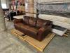 DESCRIPTION: 90" GENUINE LEATHER SOFA- BROWN INFORMATION: GOOD CONDITION SIZE: 90" - 5