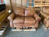 DESCRIPTION: 60" GENUINE LEATHER LOVESEAT- BOWDEN BROWN BRAND/MODEL: LANE LEATHER INFORMATION: GOOD CONDITION SIZE: 60" - 2