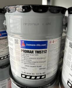 DESCRIPTION: (4) 5 GALLON BUCKETS OF SOLVENT BASED ACRYLIC TRAFFIC MARKING PAINT (WHITE) BRAND/MODEL: SHERWIN WILLIAMS PROMAR TM5712 LOCATION: OFFICE