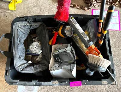 DESCRIPTION: BIN OF ASSORTED TOOLS AND HARDWARE INFORMATION: SEE PHOTOS FOR MORE DETAIL LOCATION: GARAGE QTY: 1