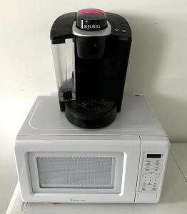 DESCRIPTION: KEURIG COFFEE MAKER AND MICROWAVE OVEN LOCATION: OFFICE QTY: 1