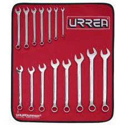 DESCRIPTION: (1) METRIC COMBINATION WRENCH SET BRAND/MODEL: URREA INFORMATION: BLACK CARRY CASE, CHROME, 12-POINT RETAIL$: $107.23 TOTAL SIZE: 15 PIEC