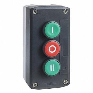 DESCRIPTION: (2) CONTROL STATION ENCLOSURES WITH TWO BUTTONS BRAND/MODEL: SCHNEIDER #55WL11 RETAIL$: $96.56 EA SIZE: 0/I/II, PUSH BUTTON, 2 OPERATORS,