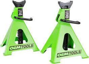 DESCRIPTION: (1) SET OF (2) JACK STAND BRAND/MODEL: OEM TOOLS #24853 INFORMATION: LIME GREEN RETAIL$: $129.99 TOTAL SIZE: 6 TON CAPACITY QTY: 1