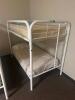 DESCRIPTION: TWIN OVER TWIN WHITE METAL FRAMED BUNK BED WITH MATTRESSES RETAIL PRICE: 233.8 ADDITIONAL INFORMATION: GREAT CONDITION WITH MINOR COSMETI