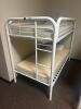 DESCRIPTION: TWIN OVER TWIN WHITE METAL FRAMED BUNK BED WITH MATTRESSES RETAIL PRICE: 233.8 ADDITIONAL INFORMATION: GREAT CONDITION WITH MINOR COSMETI