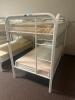 DESCRIPTION: TWIN OVER TWIN WHITE METAL FRAMED BUNK BED WITH MATTRESSES RETAIL PRICE: 233.8 ADDITIONAL INFORMATION: GREAT CONDITION WITH MINOR COSMETI