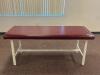 DESCRIPTION: 72" METAL FRAME VINYL FLAT TOP STRAIGHT LINE TREATMENT TABLE RETAIL PRICE: $500.00 ADDITIONAL INFORMATION: EXCELLENT CONDITION. STOCK PHO - 2