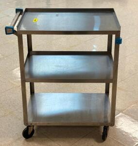 DESCRIPTION: (2) - THREE TIER STAINLESS STEEL UTILITY CARTS BRAND / MODEL: LAKESIDE RETAIL PRICE: $246.00 EACH ADDITIONAL INFORMATION: GREAT CONDITION