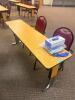 DESCRIPTION: 72" ADJUSTABLE HEIGHT LAMINATE TOP SEMINAR TABLE WITH FOLDING PANEL LEGS RETAIL PRICE: $200 ADDITIONAL INFORMATION: TABLE ONLY. EXCELLENT - 5