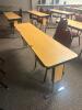 DESCRIPTION: 72" ADJUSTABLE HEIGHT LAMINATE TOP SEMINAR TABLE WITH FOLDING PANEL LEGS RETAIL PRICE: $200 ADDITIONAL INFORMATION: TABLE ONLY. EXCELLENT - 2