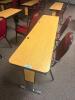 DESCRIPTION: 72" ADJUSTABLE HEIGHT LAMINATE TOP SEMINAR TABLE WITH FOLDING PANEL LEGS RETAIL PRICE: $200 ADDITIONAL INFORMATION: TABLE ONLY. EXCELLENT - 2