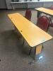 DESCRIPTION: 72" ADJUSTABLE HEIGHT LAMINATE TOP SEMINAR TABLE WITH FOLDING PANEL LEGS RETAIL PRICE: $200 ADDITIONAL INFORMATION: TABLE ONLY. EXCELLENT - 2