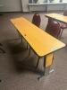 DESCRIPTION: 72" ADJUSTABLE HEIGHT LAMINATE TOP SEMINAR TABLE WITH FOLDING PANEL LEGS RETAIL PRICE: $200 ADDITIONAL INFORMATION: TABLE ONLY. EXCELLENT - 2