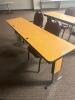 DESCRIPTION: 72" ADJUSTABLE HEIGHT LAMINATE TOP SEMINAR TABLE WITH FOLDING PANEL LEGS RETAIL PRICE: $200 ADDITIONAL INFORMATION: TABLE ONLY. EXCELLENT - 2