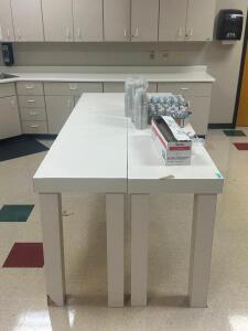 DESCRIPTION: (2) - HIGH TOP WOOD WORK TABLES ADDITIONAL INFORMATION: CONTENTS NOT INCLUDED. SIZE: SEE PHOTOS LOCATION: CLINIC 5 MEDICAL LAB THIS LOT I