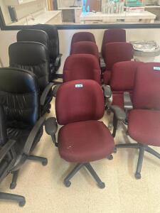 DESCRIPTION: (4) - ROLLING OFFICE CHAIRS ADDITIONAL INFORMATION: DAMAGED LOCATION: CLINIC 5 THIS LOT IS: SOLD BY THE PIECE QTY: 4