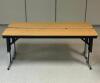 DESCRIPTION: (2) - 72" ADJUSTABLE HEIGHT LAMINATE TOP SEMINAR TABLES WITH FOLDING PANEL LEGS RETAIL PRICE: $200.00 EACH ADDITIONAL INFORMATION: TABLE - 4