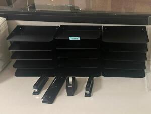 DESCRIPTION: ASSORTED OFFICE SUPPLIES AND ORGANIZERS ADDITIONAL INFORMATION: SOLD AS SET. LOCATION: CLINIC 6 MEDICAL LAB THIS LOT IS: ONE MONEY QTY: 1