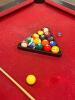 DESCRIPTION: DYNAMO POOL TABLE WITH ACCESSORIES ADDITIONAL INFORMATION: GOOD CONDITION. SEE PHOTOS FOR LOT ACCESSORIES. SOLD AS SET. LOCATION: CLINIC - 5