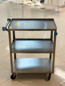 DESCRIPTION: (2) - THREE TIER STAINLESS STEEL UTILITY CARTS BRAND / MODEL: LAKESIDE RETAIL PRICE: $246.00 EACH ADDITIONAL INFORMATION: GREAT CONDITION
