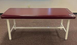DESCRIPTION: 72" METAL FRAME VINYL FLAT TOP STRAIGHT LINE TREATMENT TABLE RETAIL PRICE: $500.00 ADDITIONAL INFORMATION: EXCELLENT CONDITION. STOCK PHO