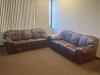 DESCRIPTION: SOFA SET WITH ACCENT TABLE ADDITIONAL INFORMATION: SOLD AS A SET. SIZE: SEE PHOTOS LOCATION: CLINIC 6 THIS LOT IS: ONE MONEY QTY: 1 - 2