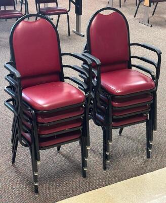 DESCRIPTION: (8) - PADDED SEAT STACKABLE ARM CHAIRS RETAIL PRICE: $80 EACH ADDITIONAL INFORMATION: GREAT CONDITION WITH MINOR COSMETIC WEAR. STOCK PHO