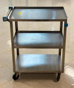 DESCRIPTION: THREE TIER STAINLESS STEEL UTILITY CART BRAND / MODEL: LAKESIDE RETAIL PRICE: $246.00 ADDITIONAL INFORMATION: GREAT CONDITION WITH MINOR