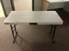 DESCRIPTION: 4 FT. FOLDING TABLE BRAND / MODEL: LIFETIME LOCATION: CLINIC 7 THIS LOT IS: ONE MONEY QTY: 1 - 2