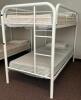 DESCRIPTION: (4) - TWIN OVER TWIN WHITE METAL FRAMED BUNK BEDS WITH MATTRESSES RETAIL PRICE: $233.80 EACH ADDITIONAL INFORMATION: (4) - BUNK BEDS TOTA - 6