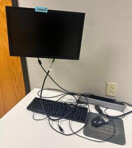 DESCRIPTION: WALL MOUNTED MONITOR AND ACCESSORY SET ADDITIONAL INFORMATION: KEYBOARD AND MOUSE INCLUDED. SIZE: SEE PHOTOS LOCATION: CLINIC 7 MEDICAL L