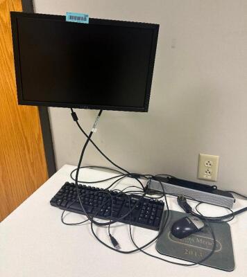 DESCRIPTION: WALL MOUNTED MONITOR AND ACCESSORY SET ADDITIONAL INFORMATION: KEYBOARD AND MOUSE INCLUDED. SIZE: SEE PHOTOS LOCATION: CLINIC 7 MEDICAL L