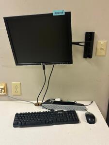 DESCRIPTION: WALL MOUNTED MONITOR AND ACCESSORY SET ADDITIONAL INFORMATION: KEYBOARD AND MOUSE INCLUDED. SIZE: SEE PHOTOS LOCATION: CLINIC 7 MEDICAL L