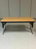 DESCRIPTION: (2) - 72" ADJUSTABLE HEIGHT LAMINATE TOP SEMINAR TABLES WITH FOLDING PANEL LEGS RETAIL PRICE: $200.00 EACH ADDITIONAL INFORMATION: TABLE - 3