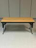 DESCRIPTION: (2) - 72" ADJUSTABLE HEIGHT LAMINATE TOP SEMINAR TABLES WITH FOLDING PANEL LEGS RETAIL PRICE: $200.00 EACH ADDITIONAL INFORMATION: TABLE - 4