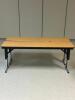 DESCRIPTION: (2) - 72" ADJUSTABLE HEIGHT LAMINATE TOP SEMINAR TABLES WITH FOLDING PANEL LEGS RETAIL PRICE: $200.00 EACH ADDITIONAL INFORMATION: TABLE - 5
